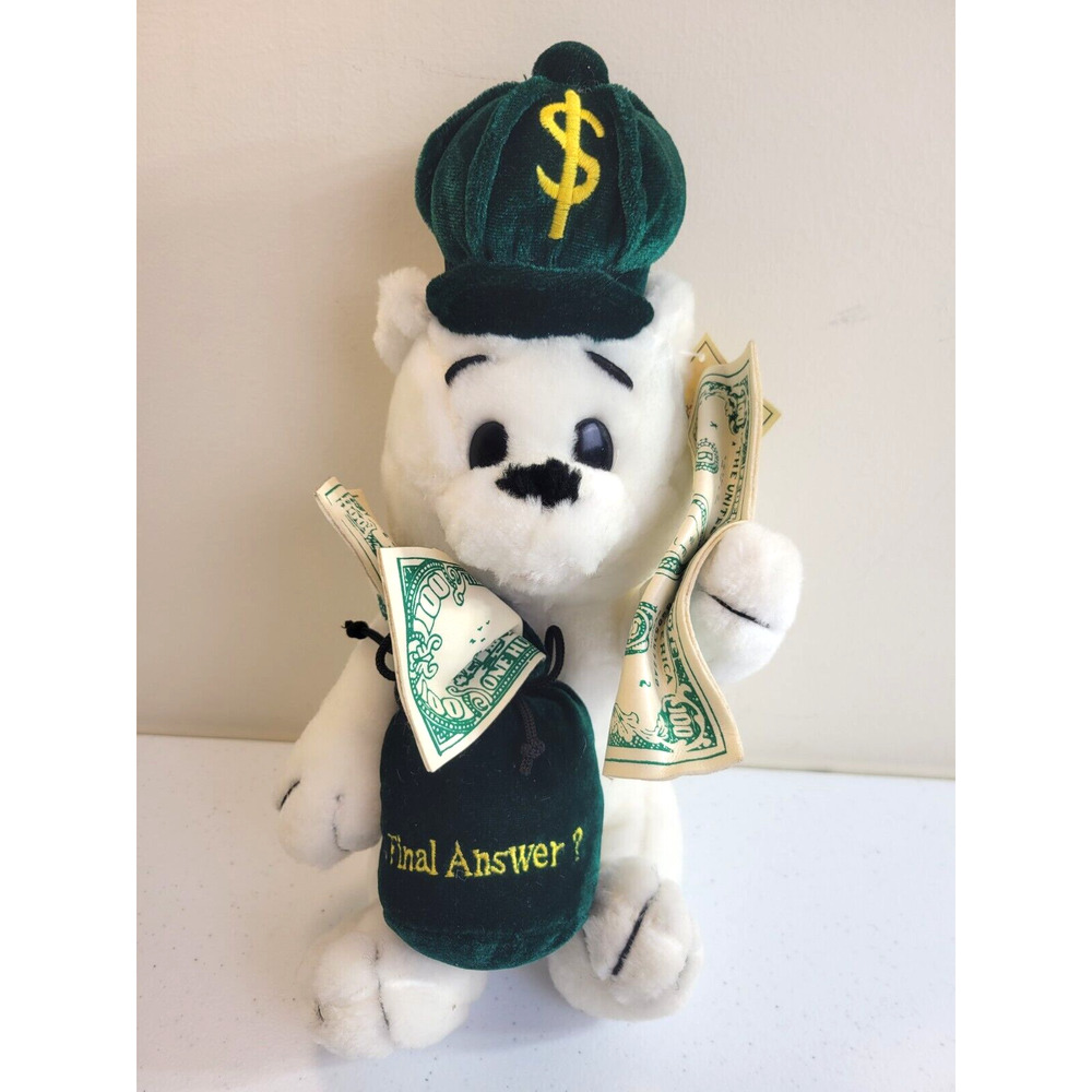 Toy Works Final Answer Money White Teddy Bear Plush Stuffed Animal Toy 13"‎